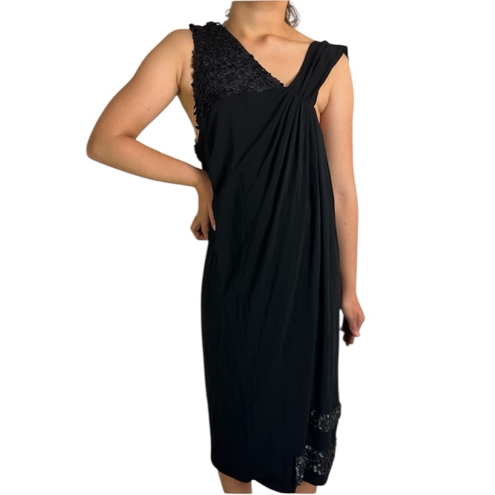 Vampire Whimsigoth Y2k Dark Romance Black Asymmetrical Draped Midi Dress Size XS